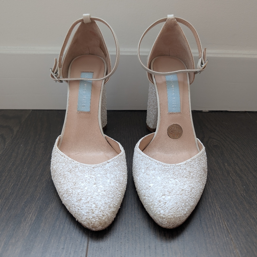 Chic White Glitter Heels with Ankle Strap